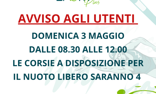 Domenica 3 maggio –  4 corsie disponibili