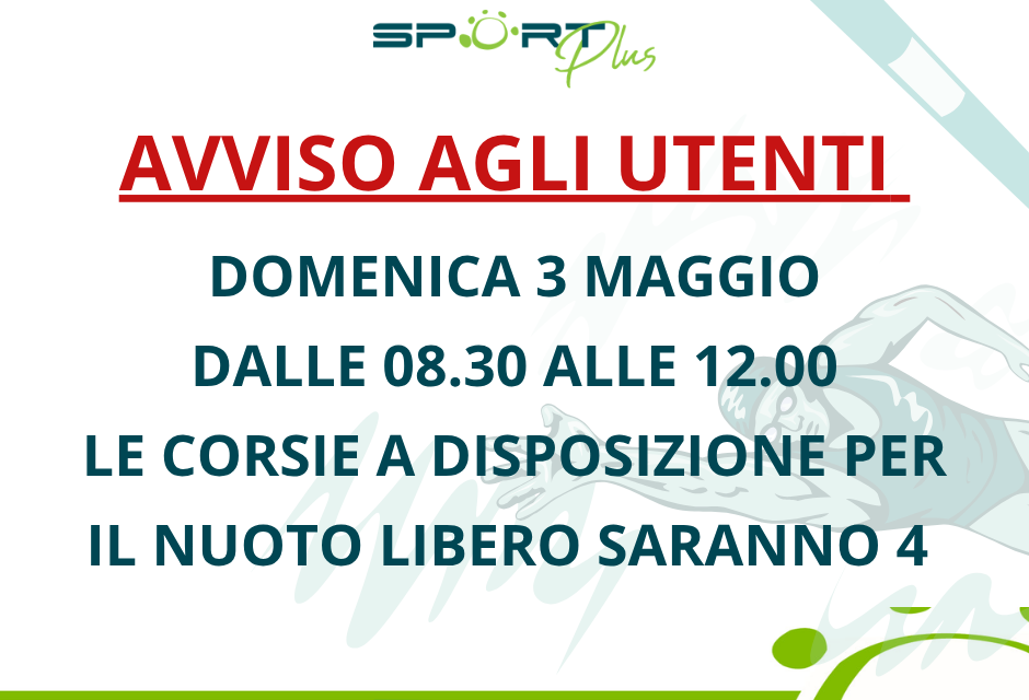 Domenica 3 maggio –  4 corsie disponibili